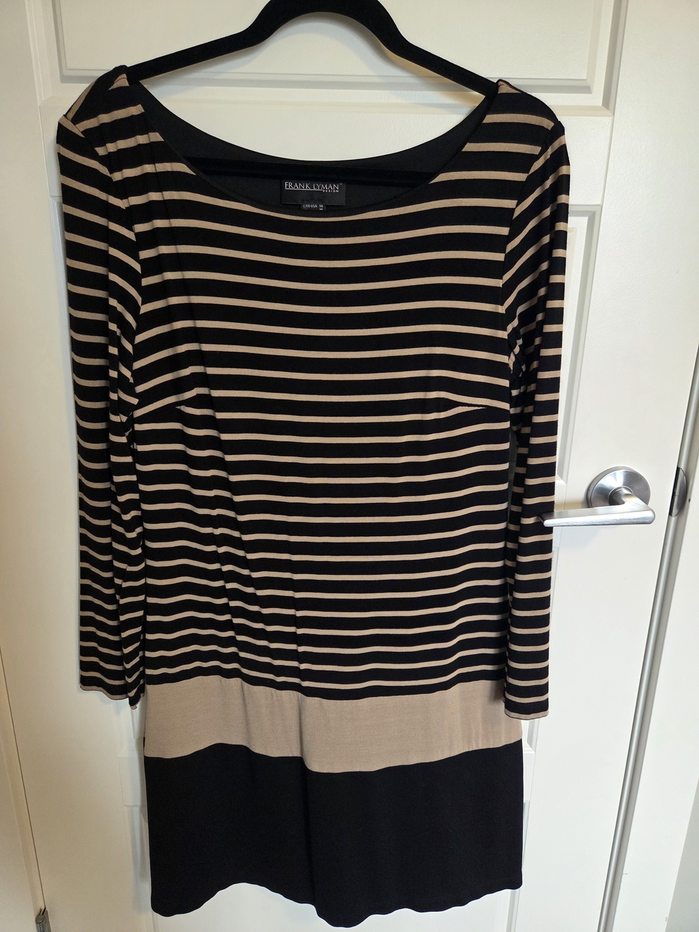 Frank Lyman Black & Beige Striped Dress Size 14 Plus Size Womens Long Sleeve